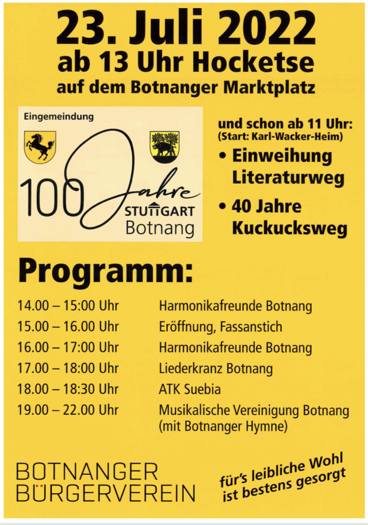 Botnanger Bürgerverein – Eingemeindungsfest „100 Jahre Stuttgart-Botnang“